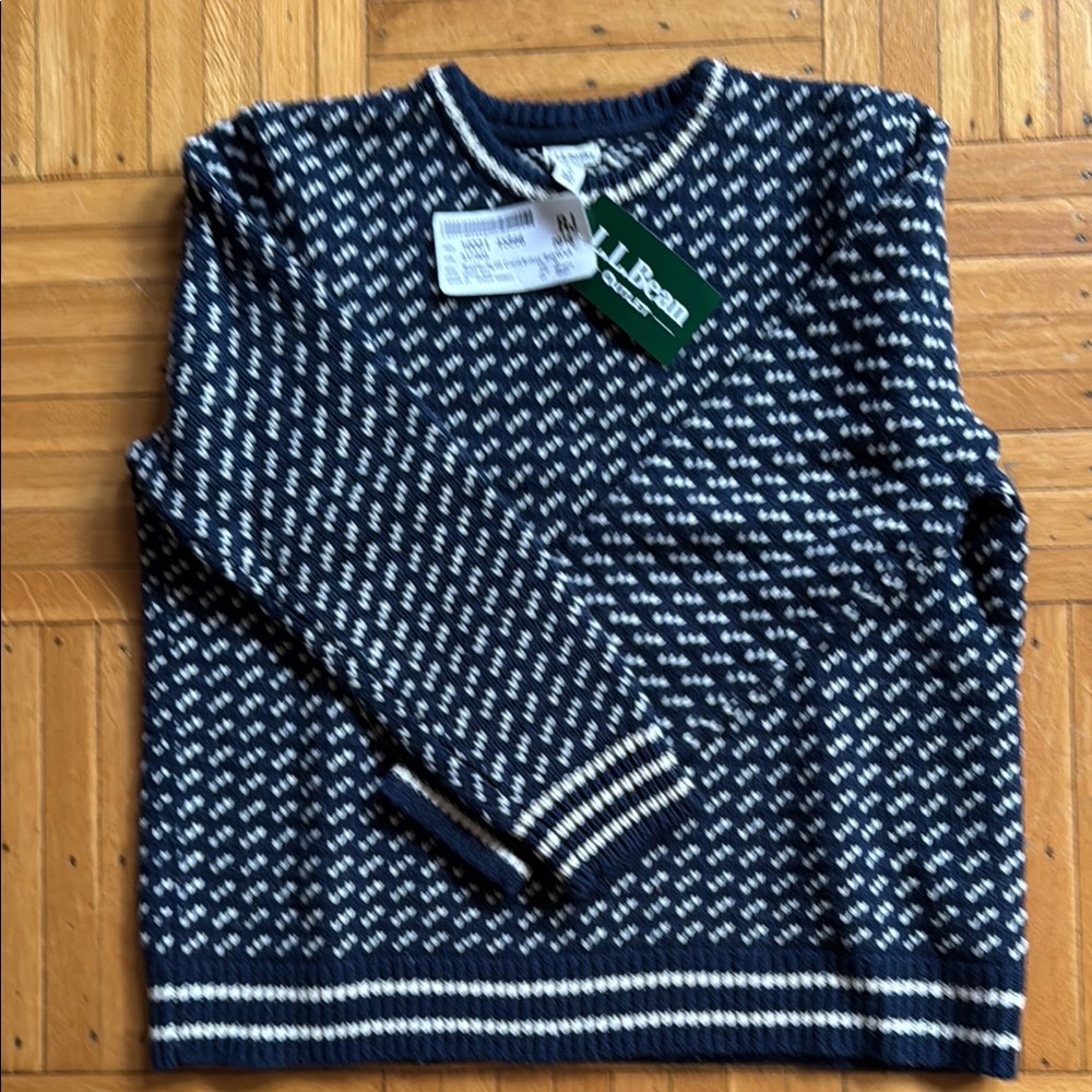 L.L. Bean Norwegian Lambswool Blue and White Crewneck Sweater- Women’s